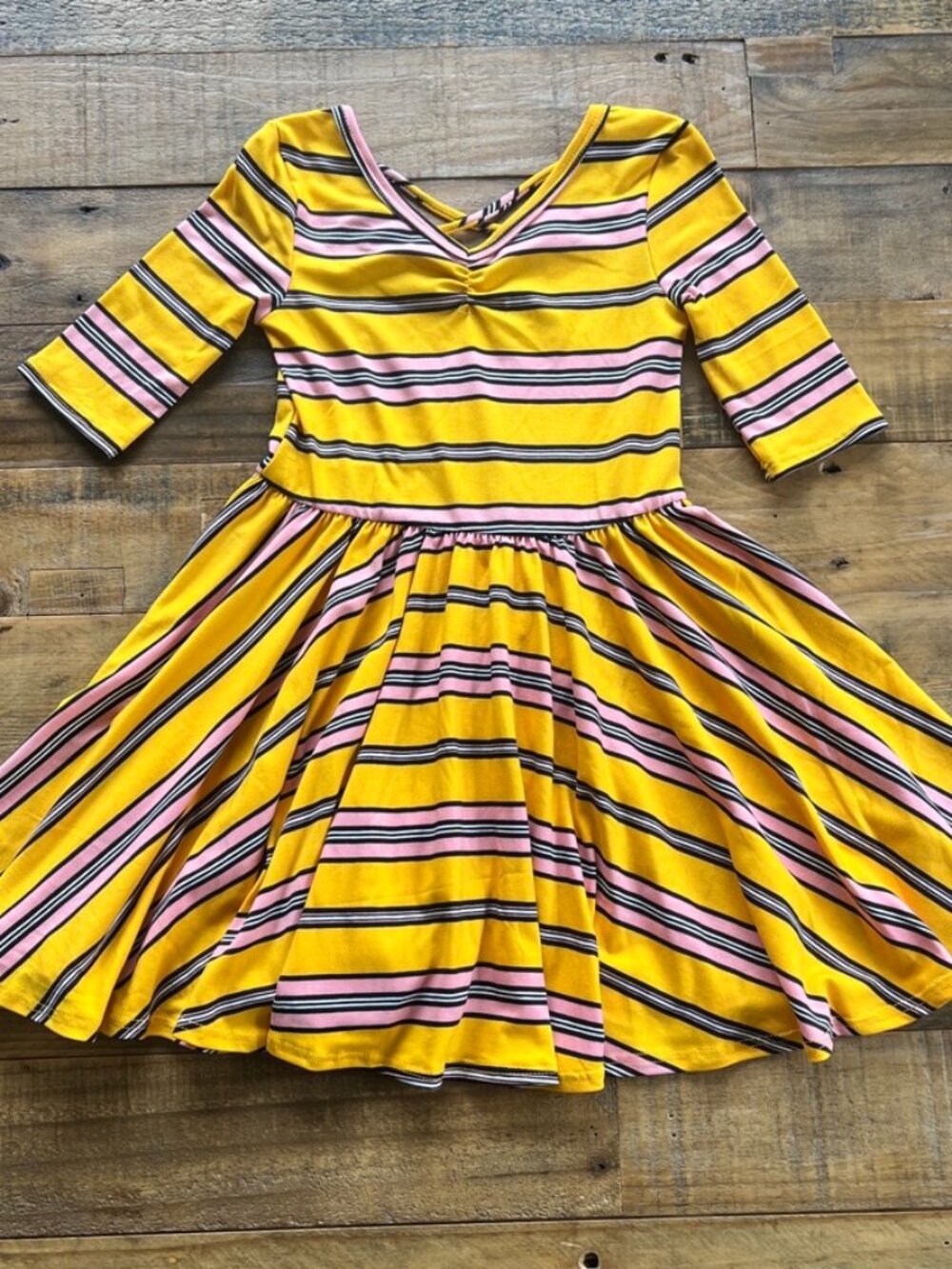 NWT Dot Dot Smile Ballerina Dress Gold with Pink White Stripes 3/4